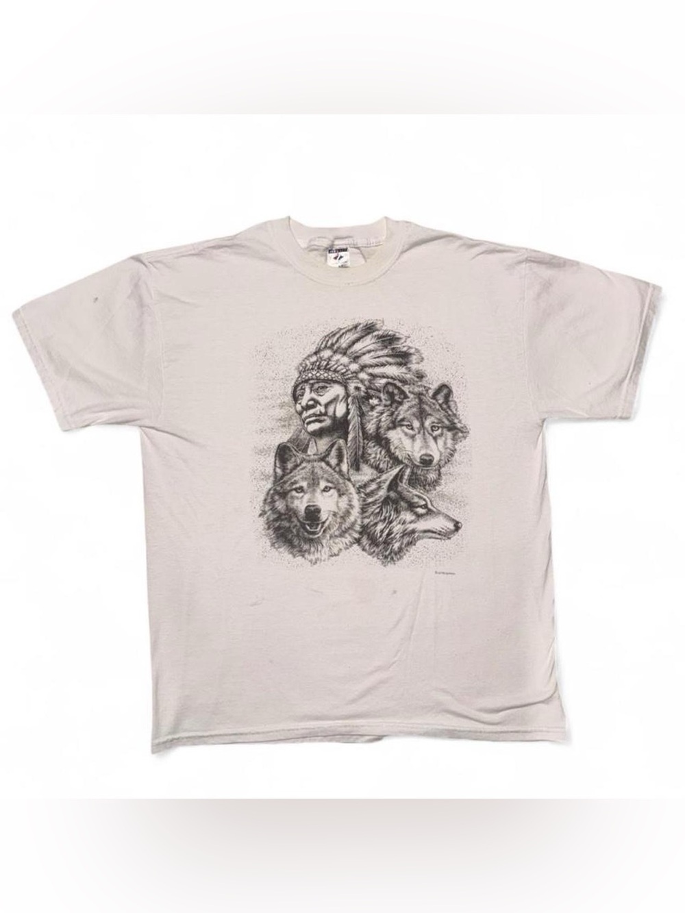 Jerzees Light Gray Native Chief & Wolves Graphic Tee